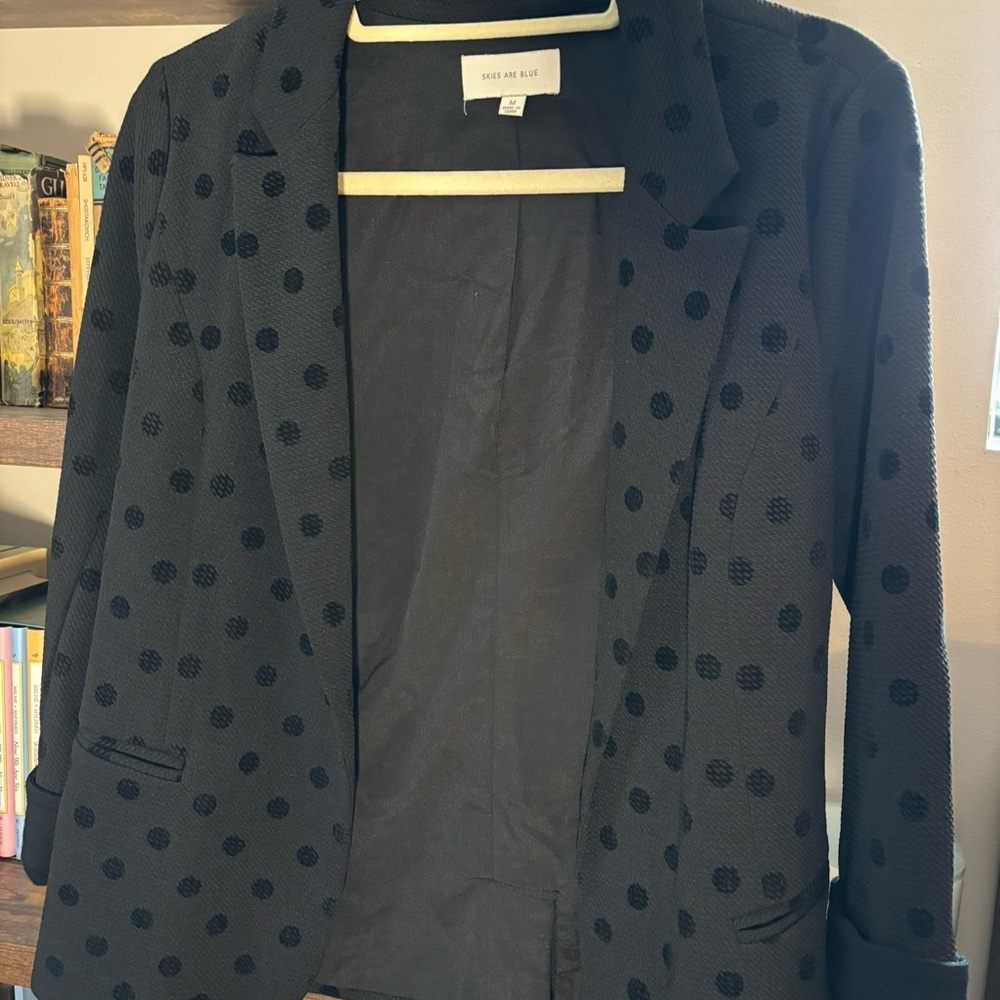 Polka Dot Black Blazer Medium Professional Business Casual